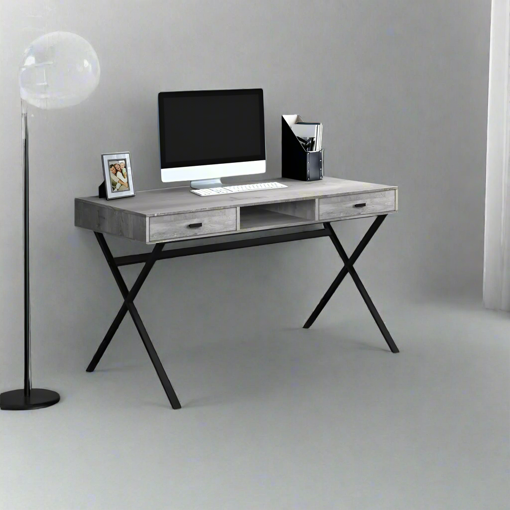 Computer Desk, Home Office, Laptop, Storage Drawers, 48L, Work, Grey Laminate